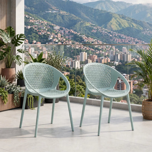 Set de 2 Sillas Selva con Brazos, Color Azul Claro, con Espaldar