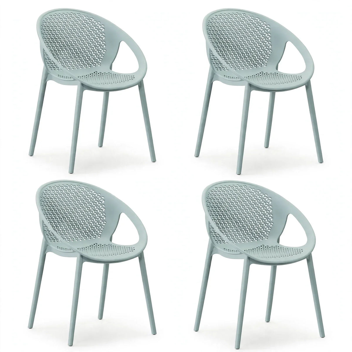 Set de 4 Sillas Selva con Brazos, Color Azul Claro, con Espaldar
