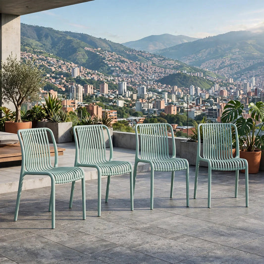 Set de 4 Sillas Terra, Color Azul Claro, con Espaldar
