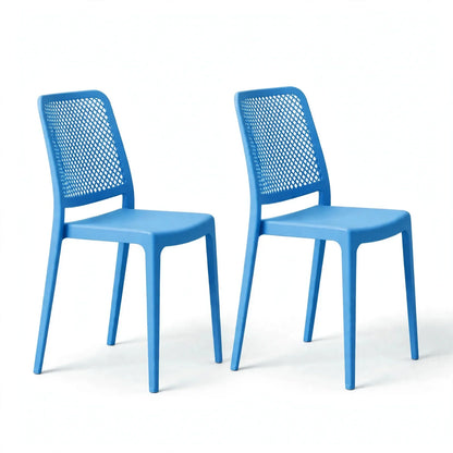 Set de 2 Sillas Manhattan, Azul Oceano, con Espaldar en Rejilla y Diseño Minimalista
