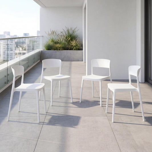 Set de 4 Sillas Mónaco, Color Blanco, con Espaldar y Diseño Moderno