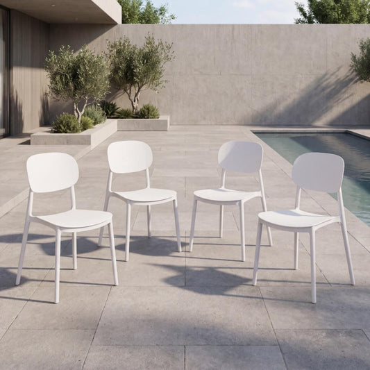 Set de 4 Sillas Milán, Color Blanco, con Espaldar y Diseño Moderno