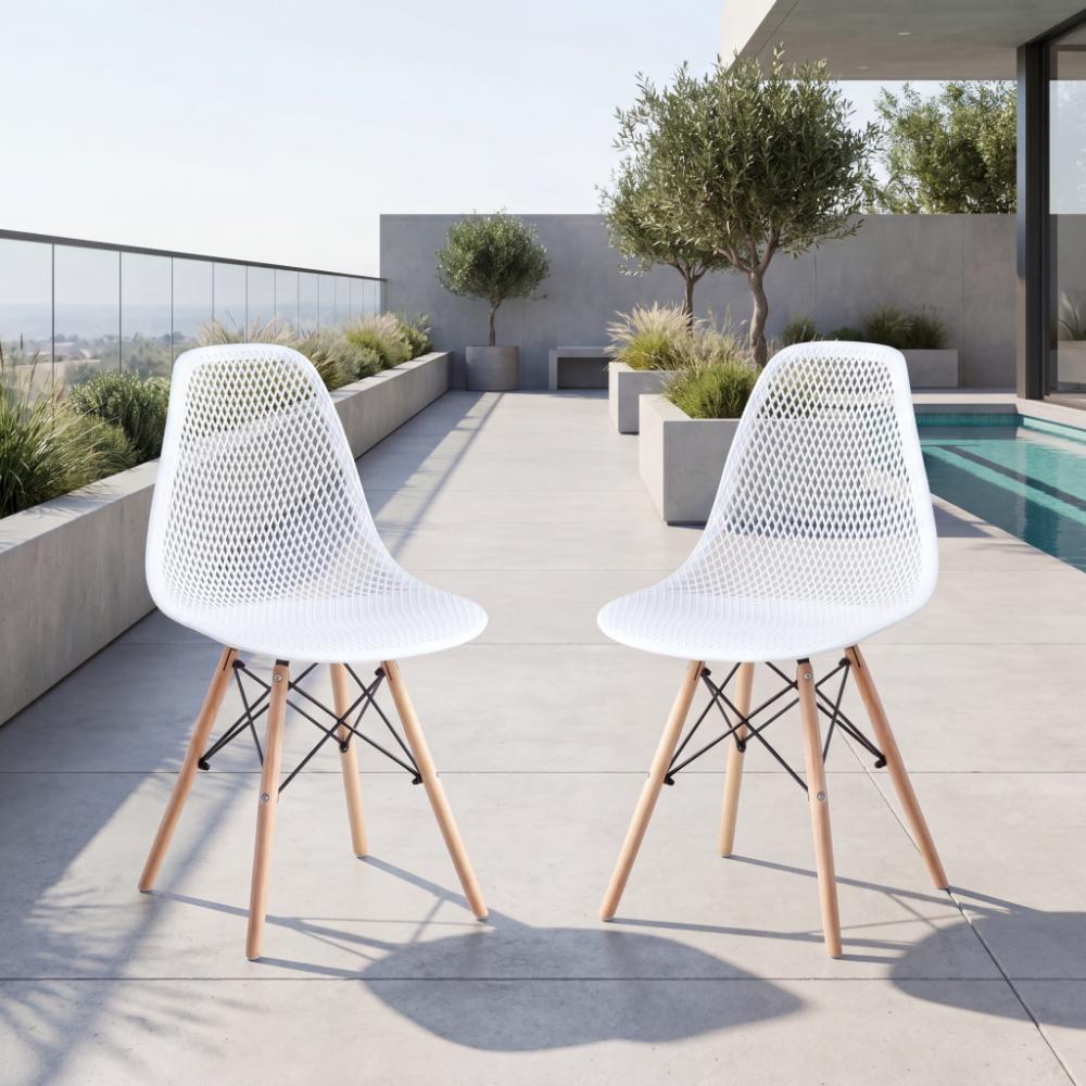 Set de 2 Sillas Aira, Color Blanco, con Espaldar y Patas en Madera