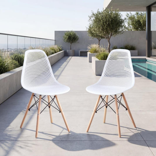 Set de 2 Sillas Aira, Color Blanco, con Espaldar y Patas en Madera