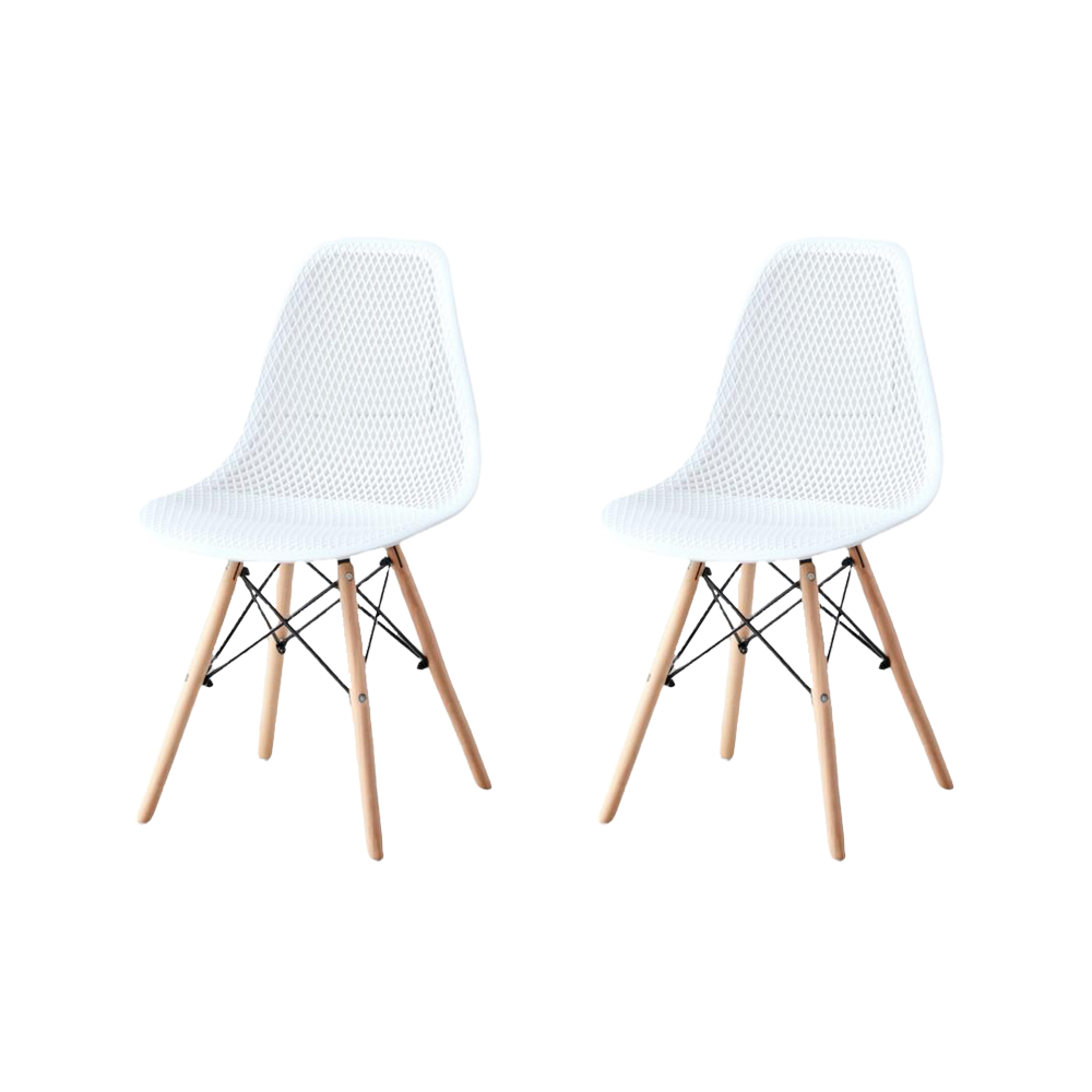 Set de 2 Sillas Aira, Color Blanco, con Espaldar y Patas en Madera