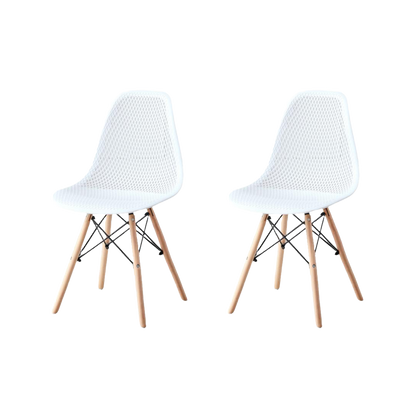 Set de 2 Sillas Aira, Color Blanco, con Espaldar y Patas en Madera