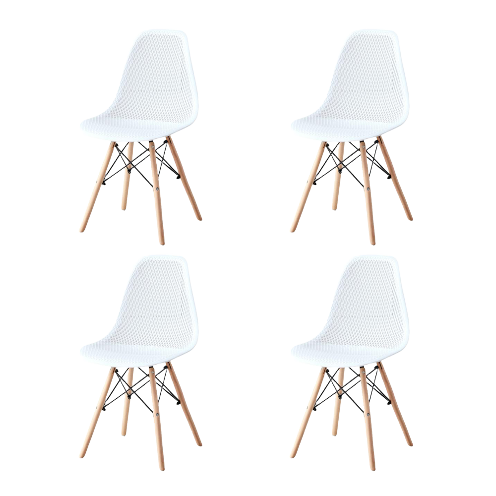Set de 4 Sillas Aira, Color Blanco, con Espaldar y Patas en Madera