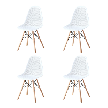 Set de 4 Sillas Aira, Color Blanco, con Espaldar y Patas en Madera