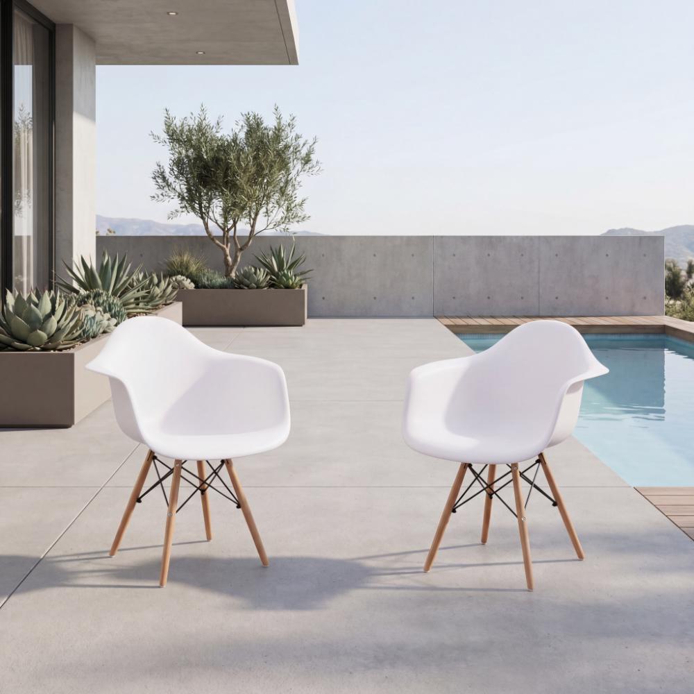 Set de 2 Sillas Eymos, Color Blanco, con Espaldar y Patas en Madera