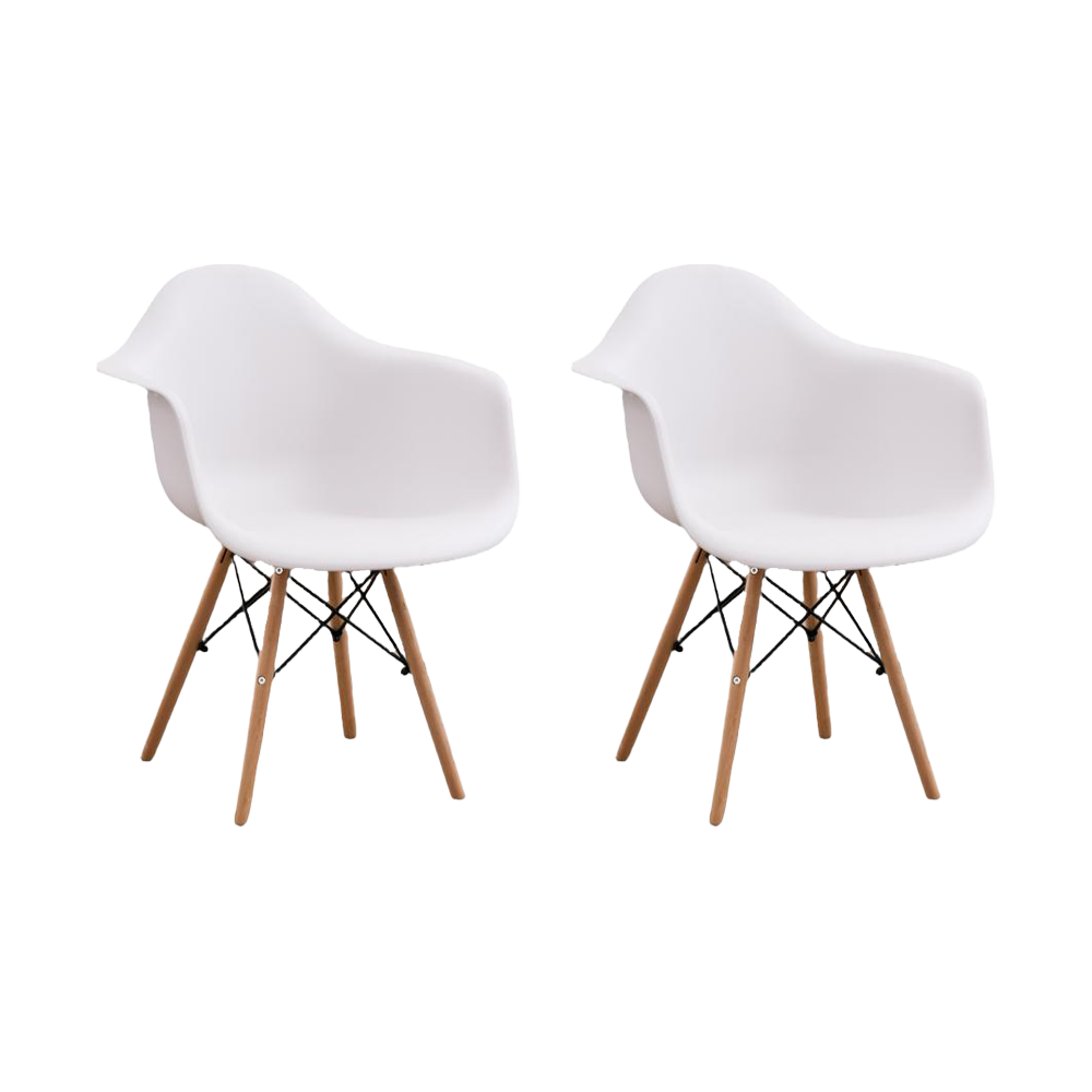 Set de 2 Sillas Eymos, Color Blanco, con Espaldar y Patas en Madera