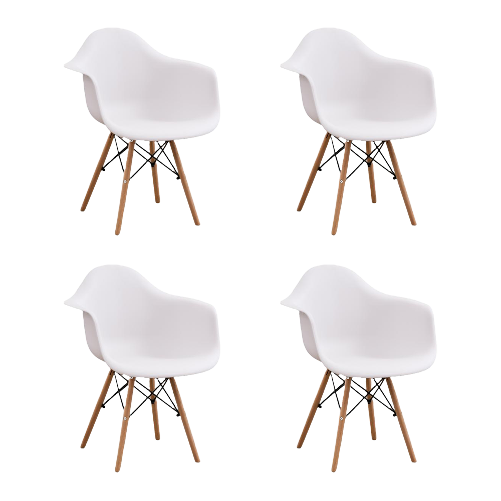 Set de 4 Sillas Eymos, Color Blanco, con Espaldar y Patas en Madera