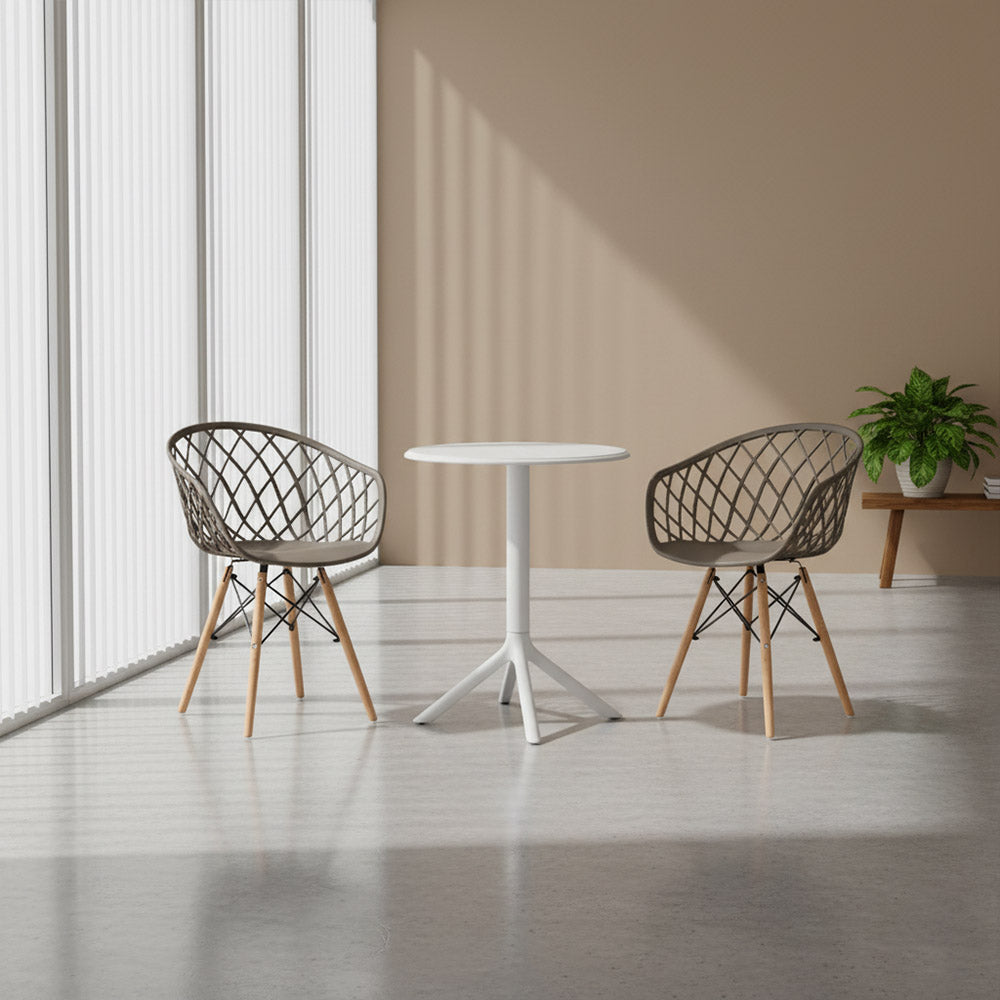 Juego de Comedor Brea · Mesa Redonda + 2 Sillas · Taupe