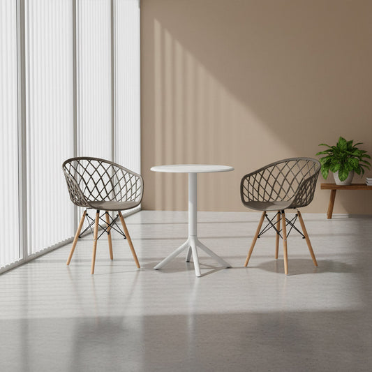 Juego de Comedor Brea · Mesa Redonda + 2 Sillas · Taupe