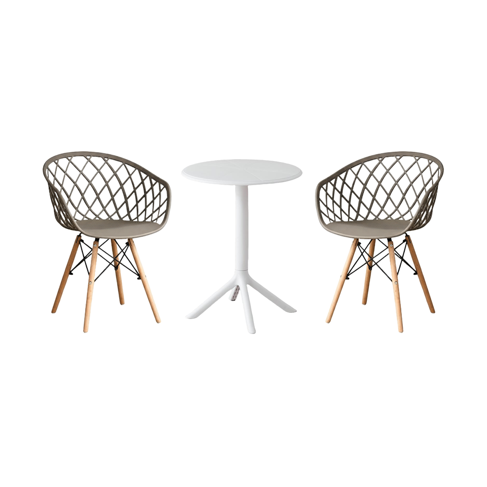 Juego de Comedor Brea · Mesa Redonda + 2 Sillas · Taupe