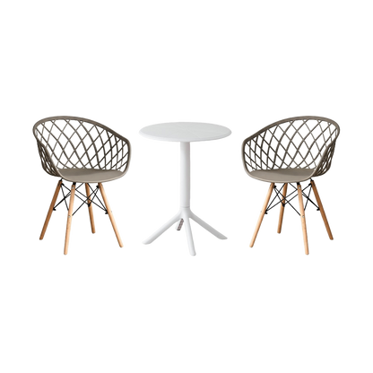 Juego de Comedor Brea · Mesa Redonda + 2 Sillas · Taupe