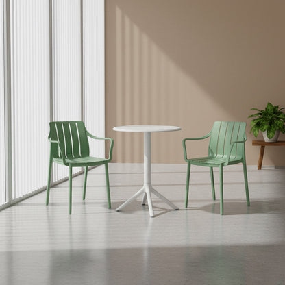 Juego de Comedor Shaki · Mesa Redonda + 2 Sillas · Verde Olivo