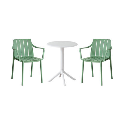 Juego de Comedor Shaki · Mesa Redonda + 2 Sillas · Verde Olivo