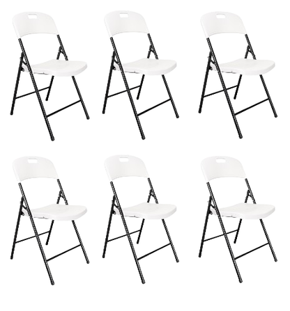 Set de 6 Sillas Plegables Dako, Blanco, Espaldar y Asiento en Material Plástico y Patas Metálicas
