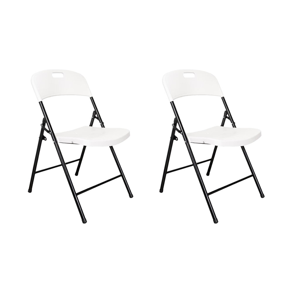 Set de 2 Sillas Plegable Dako, Blanco, Espaldar y Asiento en Material Plástico y Patas Metálicas