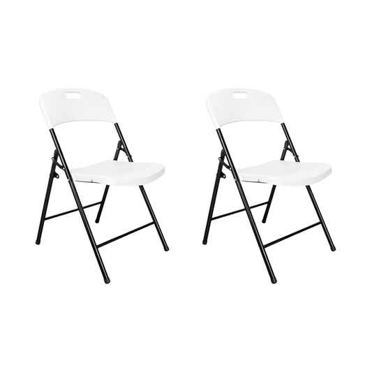 Set de 2 Sillas Plegable Dako, Blanco, Espaldar y Asiento en Material Plástico y Patas Metálicas
