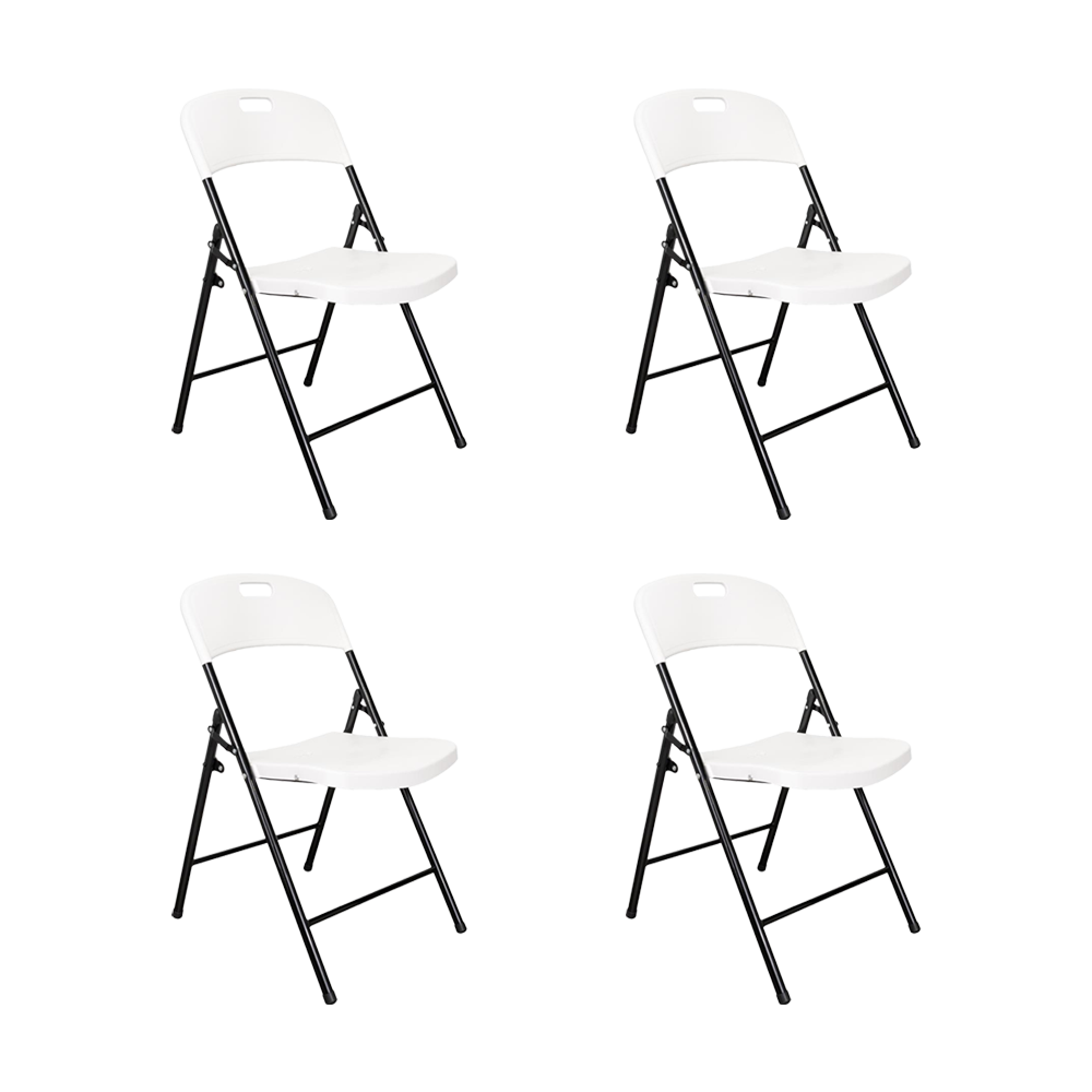 Set de 4 Sillas Plegable Dako, Blanco, Espaldar y Asiento en Material Plástico y Patas Metálicas