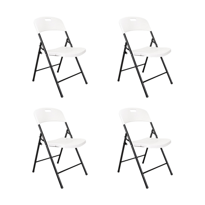 Set de 4 Sillas Plegable Dako, Blanco, Espaldar y Asiento en Material Plástico y Patas Metálicas
