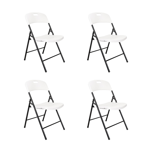 Set de 4 Sillas Plegable Dako, Blanco, Espaldar y Asiento en Material Plástico y Patas Metálicas