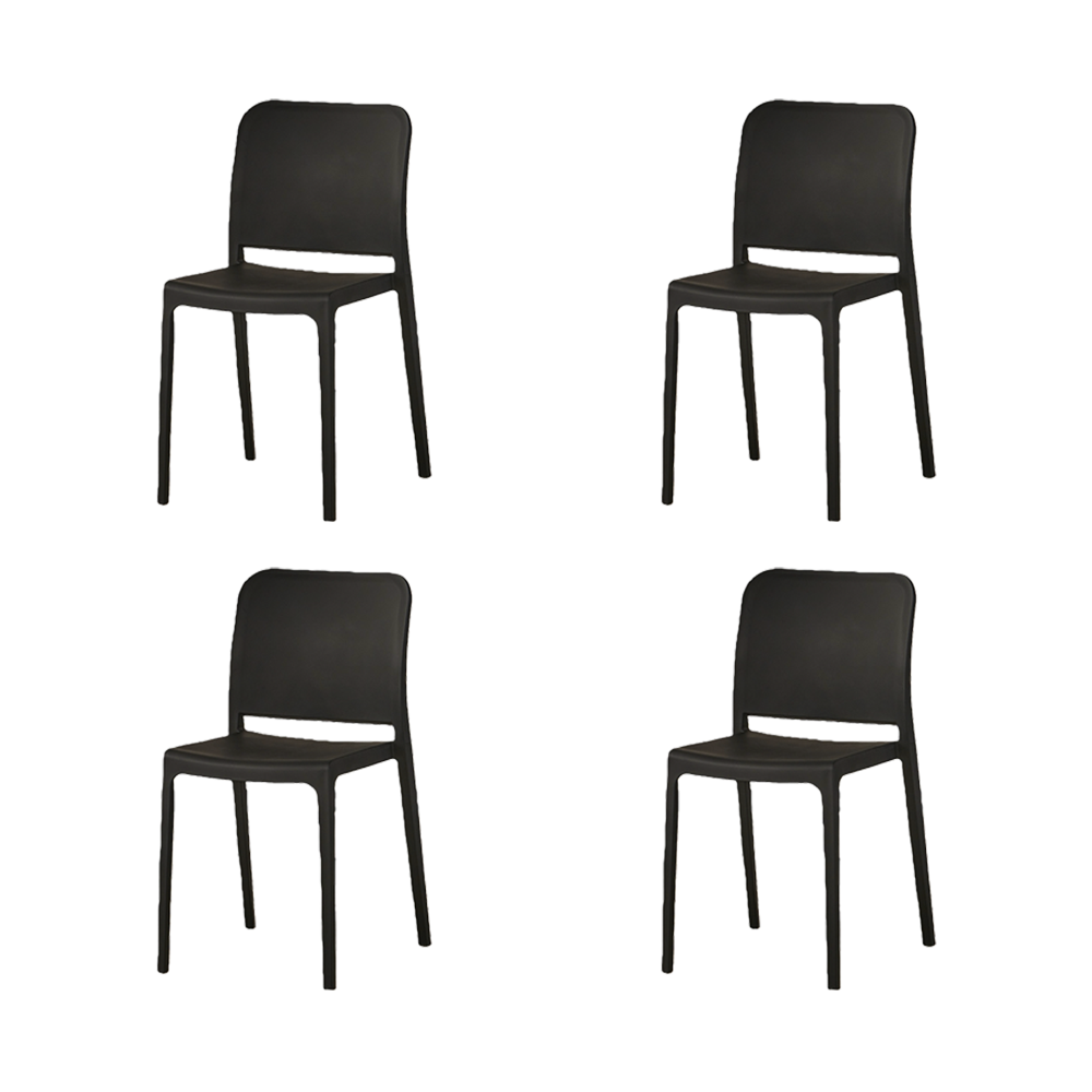 Set de 4 Sillas Triveca, Negro, con Espaldar Cerrado y Diseño Minimalista