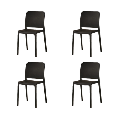 Set de 4 Sillas Triveca, Negro, con Espaldar Cerrado y Diseño Minimalista