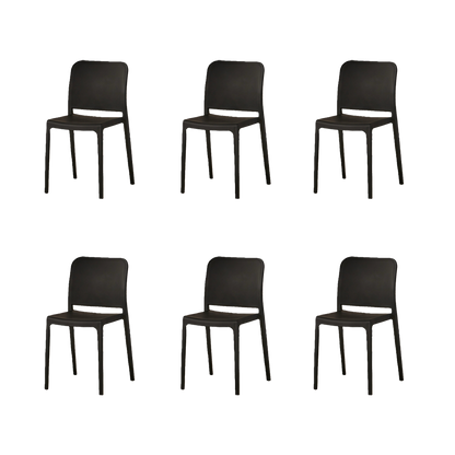 Set de 6 Sillas Triveca, Negro, con Espaldar Cerrado y Diseño Minimalista
