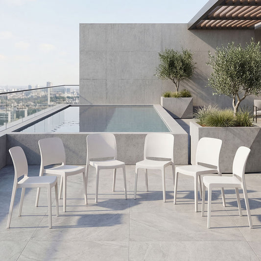 Set de 6 Sillas Triveca, Blanco, con Espaldar Cerrado y Diseño Minimalista