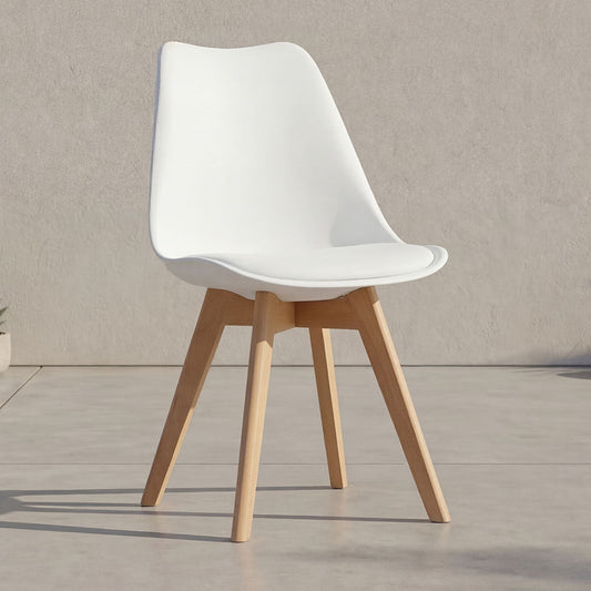 Silla Fyn, Blanco, Diseño Minimalista con Espaldar, Cojín y Patas de Madera