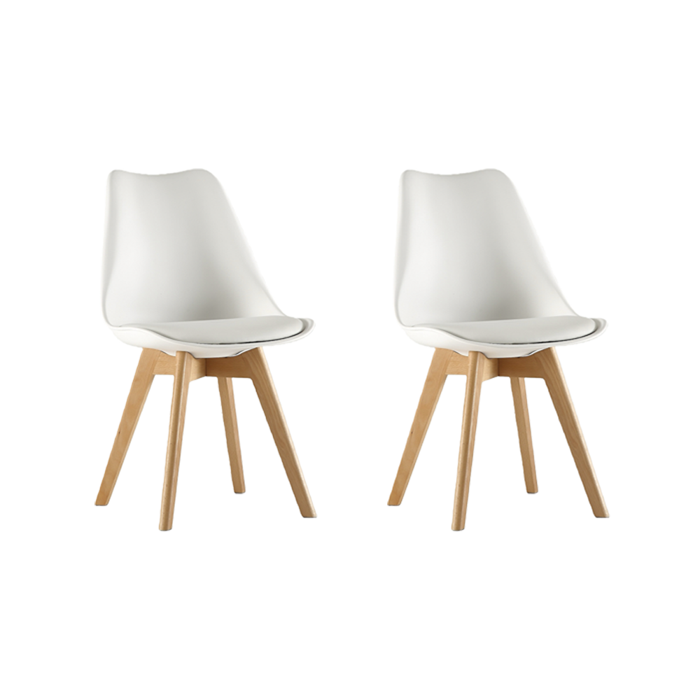 Set de 2 Sillas Fyn, Blanco, Diseño Minimalista con Espaldar, Cojín y Patas de Madera