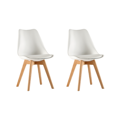 Set de 2 Sillas Fyn, Blanco, Diseño Minimalista con Espaldar, Cojín y Patas de Madera