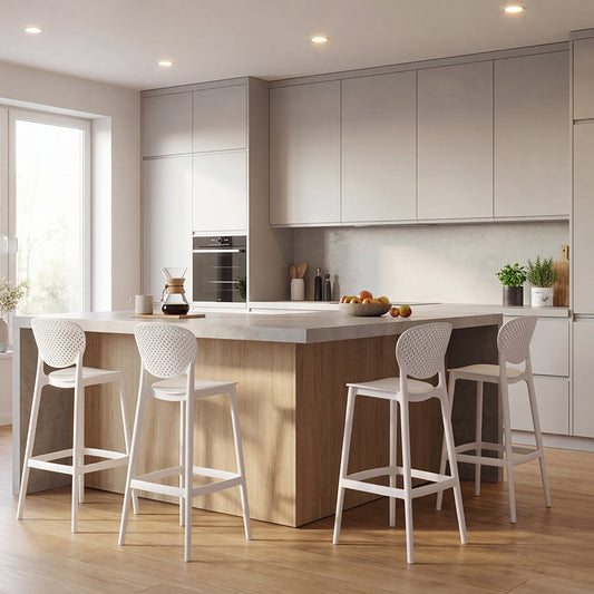 Set de 4 Sillas para Bar Río, Color Blanco, Diseño Moderno