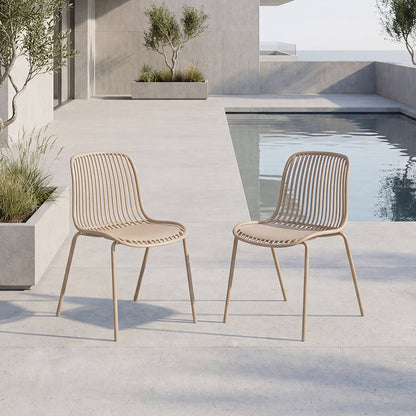 Set de 2 Sillas Barcelona, Color Beige, con Espaldar en Líneas Diseño Moderno