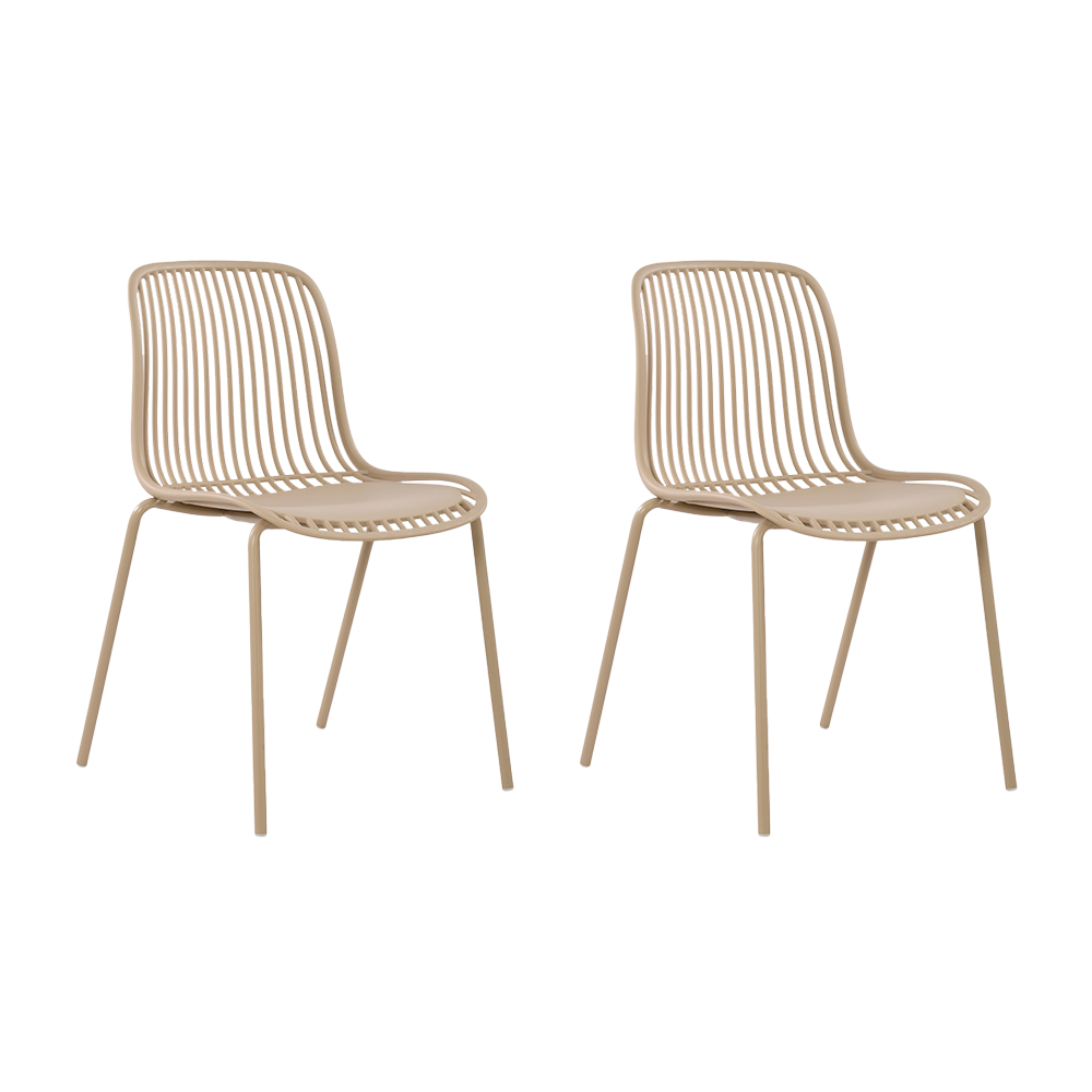 Set de 2 Sillas Barcelona, Color Beige, con Espaldar en Líneas Diseño Moderno