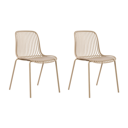 Set de 2 Sillas Barcelona, Color Beige, con Espaldar en Líneas Diseño Moderno