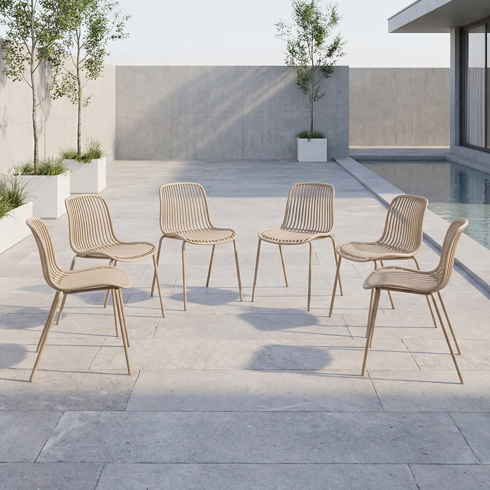 Set de 6 Sillas Barcelona, Color Beige, con Espaldar en Líneas Diseño Moderno