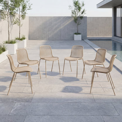Set de 6 Sillas Barcelona, Color Beige, con Espaldar en Líneas Diseño Moderno
