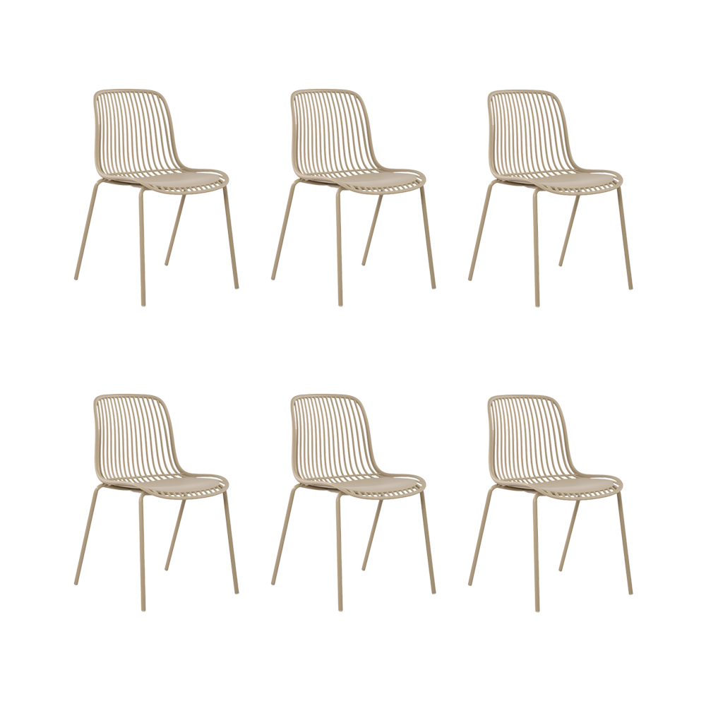 Set de 6 Sillas Barcelona, Color Beige, con Espaldar en Líneas Diseño Moderno