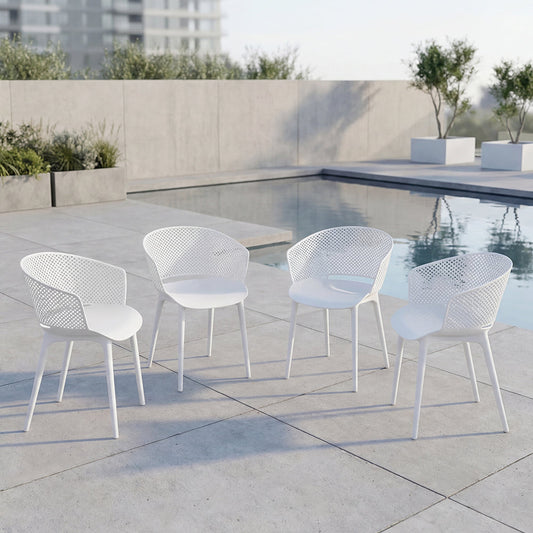 Set de 4 Sillas con Brazos Madrigal, Color Blanco, con Espaldar Liso, Redondo y Diseño Minimalista