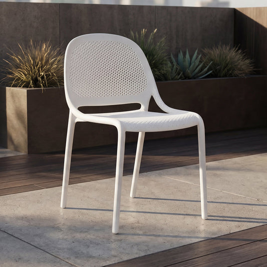 Silla Tolondo, Color Blanco, con Espaldar Redondo Transpirable y Diseño Minimalista