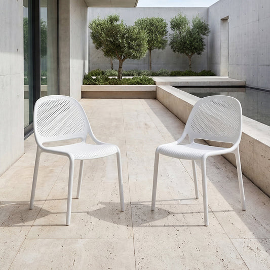 Set de 2 Sillas Tolondo, Color Blanco, con Espaldar Redondo Transpirable y Diseño Minimalista
