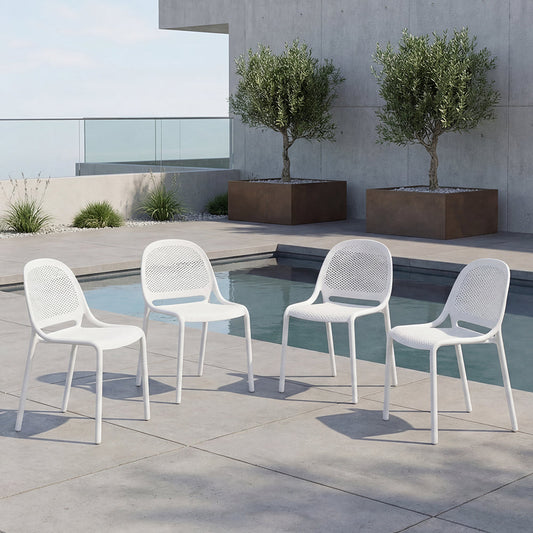 Set de 4 Sillas Tolondo, Color Blanco, con Espaldar Redondo Transpirable y Diseño Minimalista