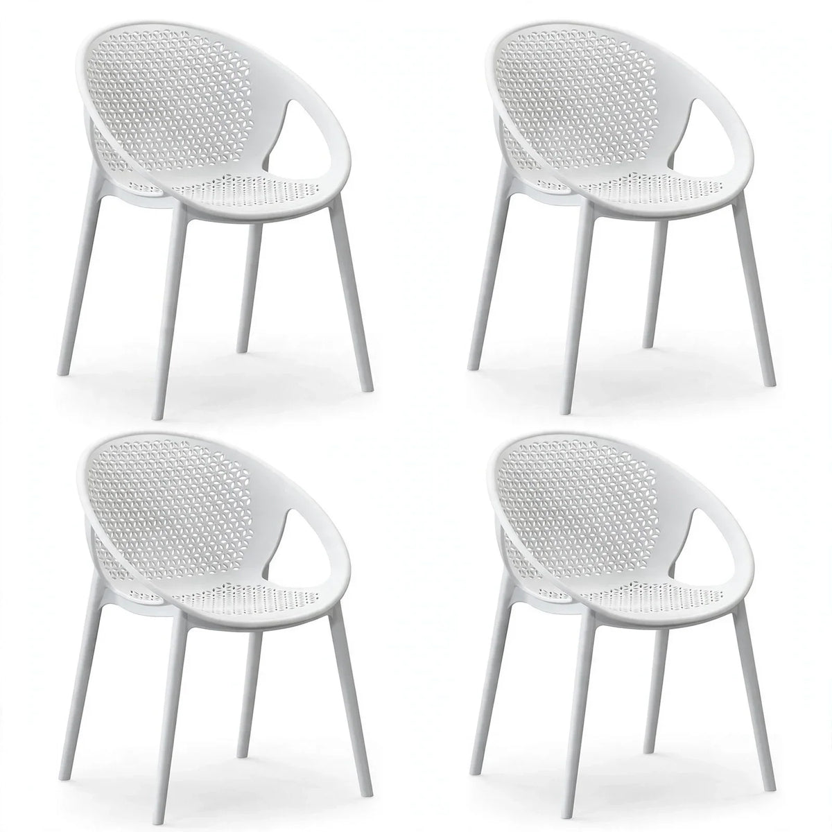 Set de 4 Sillas Selva con Brazos, Color Blanco, con Espaldar