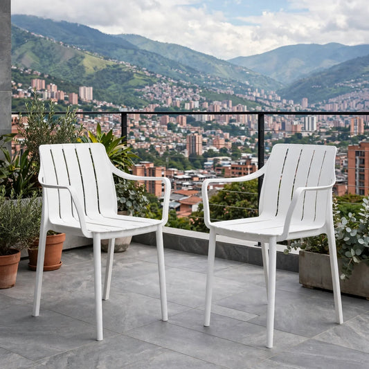 Set de 2 Sillas Alice con Brazos, Color Blanco, con Espaldar y Diseño Minimalista