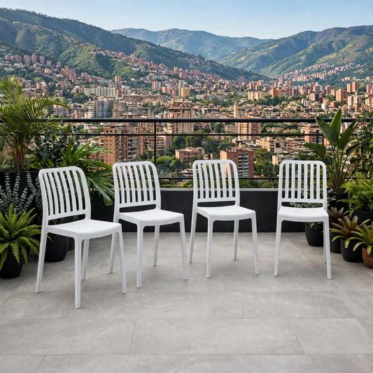 Set de 4 Sillas Brooklyn, Color Blanco, con Espaldar en Rayas y Diseño Minimalista