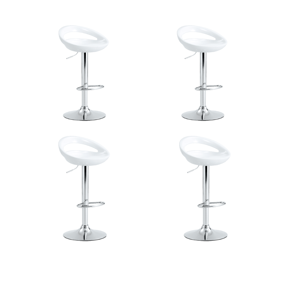 Set de 4 Sillas Bar Turón, Blanco, Base Metal Cromado