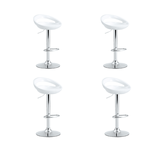 Set de 4 Sillas Bar Turón, Blanco, Base Metal Cromado